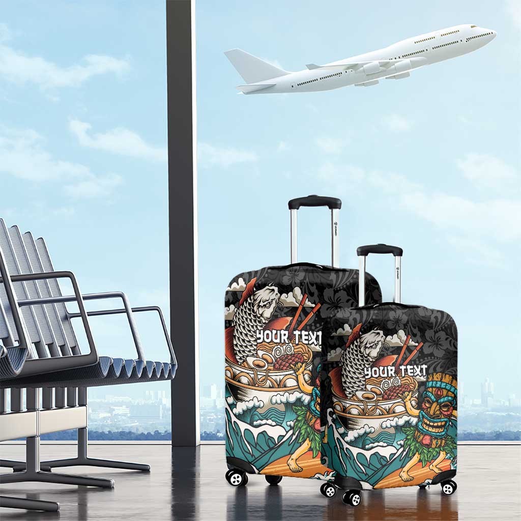 Personalized Japanese Koi Fish Ramen Luggage Cover Tiki Surfing Wagara Hibiscus Pattern - Wonder Print Shop