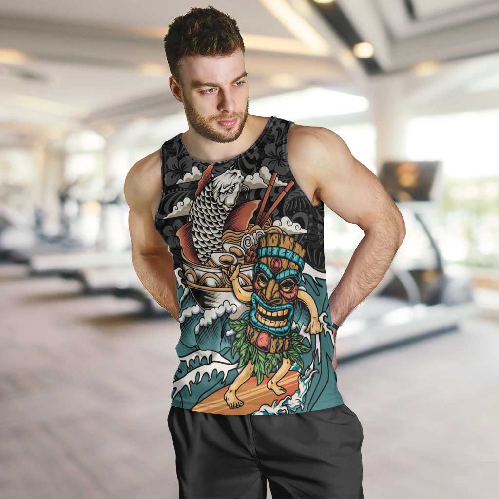 Personalized Japanese Koi Fish Ramen Men Tank Top Tiki Surfing Wagara Hibiscus Pattern - Wonder Print Shop