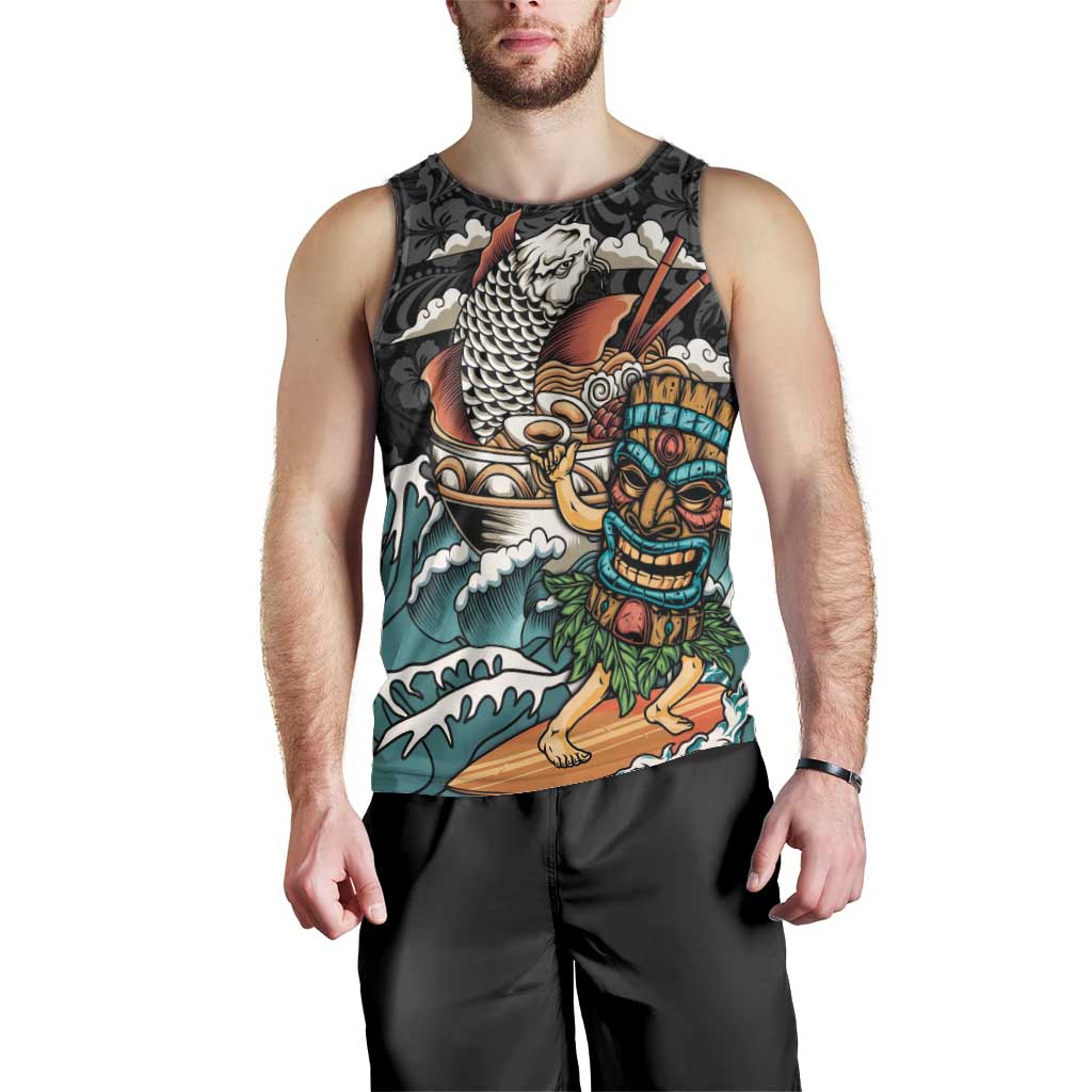 Personalized Japanese Koi Fish Ramen Men Tank Top Tiki Surfing Wagara Hibiscus Pattern - Wonder Print Shop