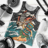 Personalized Japanese Koi Fish Ramen Men Tank Top Tiki Surfing Wagara Hibiscus Pattern - Wonder Print Shop