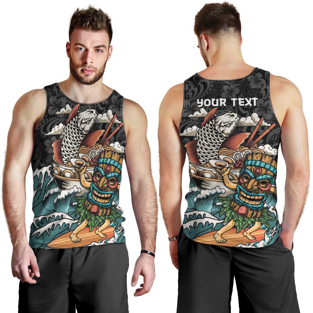 Personalized Japanese Koi Fish Ramen Men Tank Top Tiki Surfing Wagara Hibiscus Pattern - Wonder Print Shop