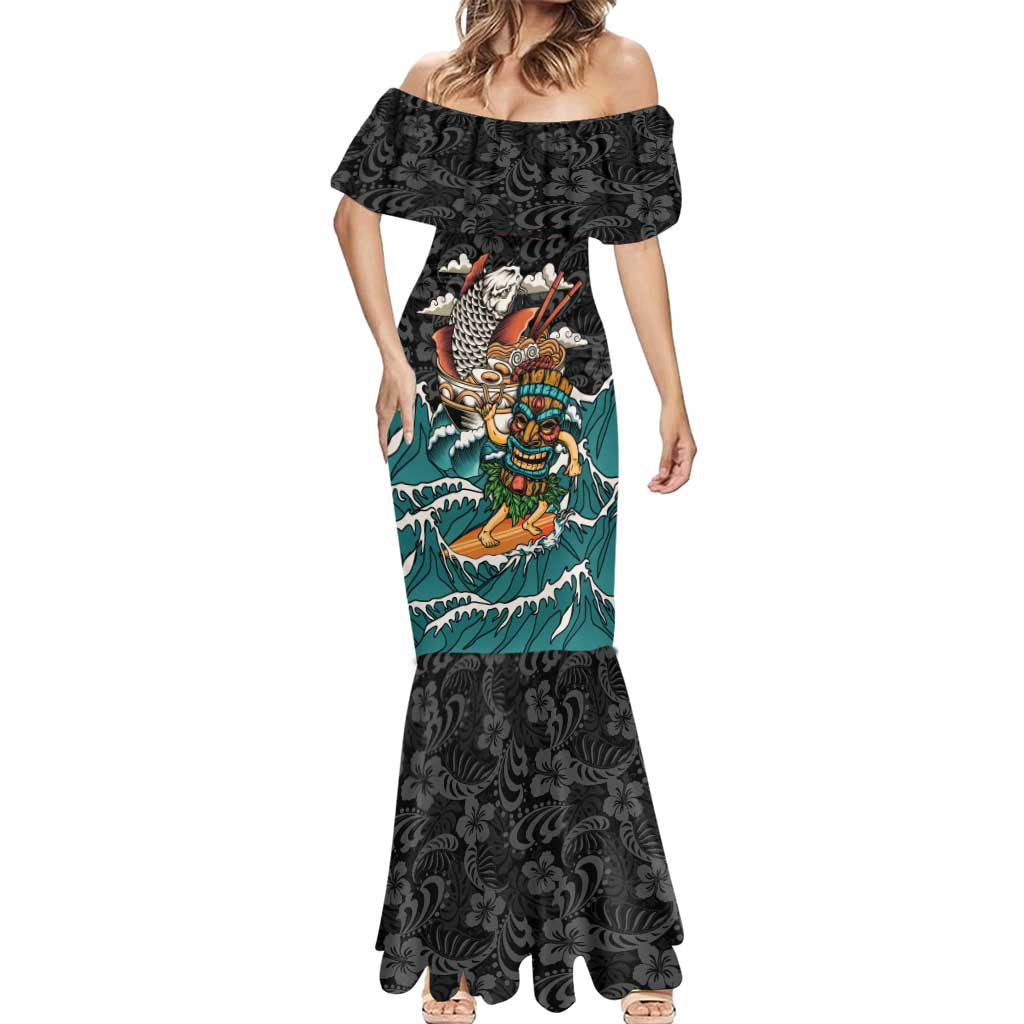 Personalized Japanese Koi Fish Ramen Mermaid Dress Tiki Surfing Wagara Hibiscus Pattern - Wonder Print Shop