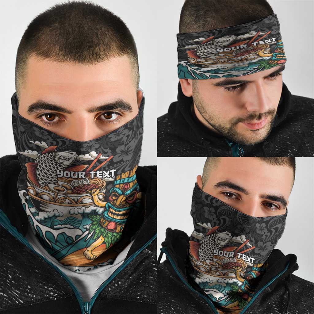 Personalized Japanese Koi Fish Ramen Neck Gaiter Tiki Surfing Wagara Hibiscus Pattern - Wonder Print Shop