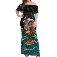 Personalized Japanese Koi Fish Ramen Off Shoulder Maxi Dress Tiki Surfing Wagara Hibiscus Pattern - Wonder Print Shop