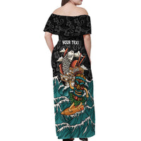 Personalized Japanese Koi Fish Ramen Off Shoulder Maxi Dress Tiki Surfing Wagara Hibiscus Pattern - Wonder Print Shop