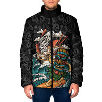 Personalized Japanese Koi Fish Ramen Padded Jacket Tiki Surfing Wagara Hibiscus Pattern - Wonder Print Shop