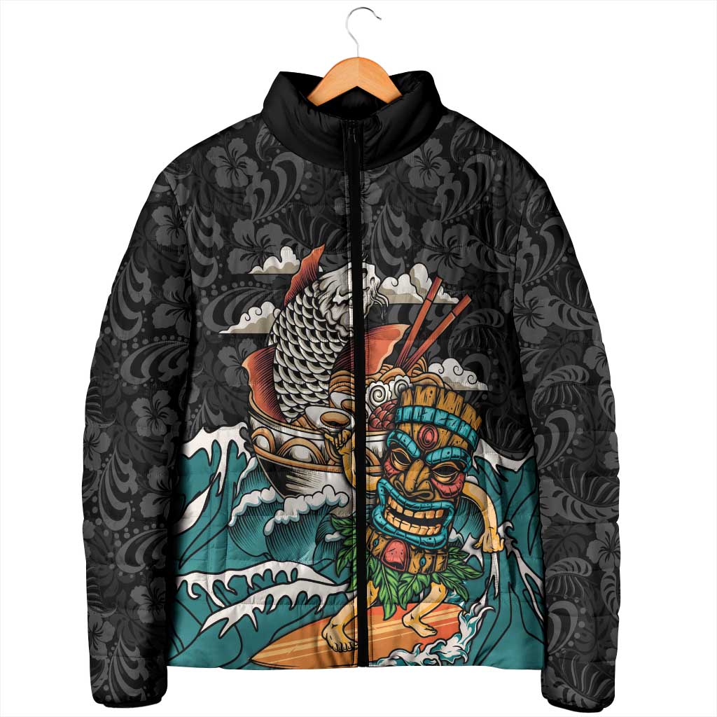 Personalized Japanese Koi Fish Ramen Padded Jacket Tiki Surfing Wagara Hibiscus Pattern - Wonder Print Shop