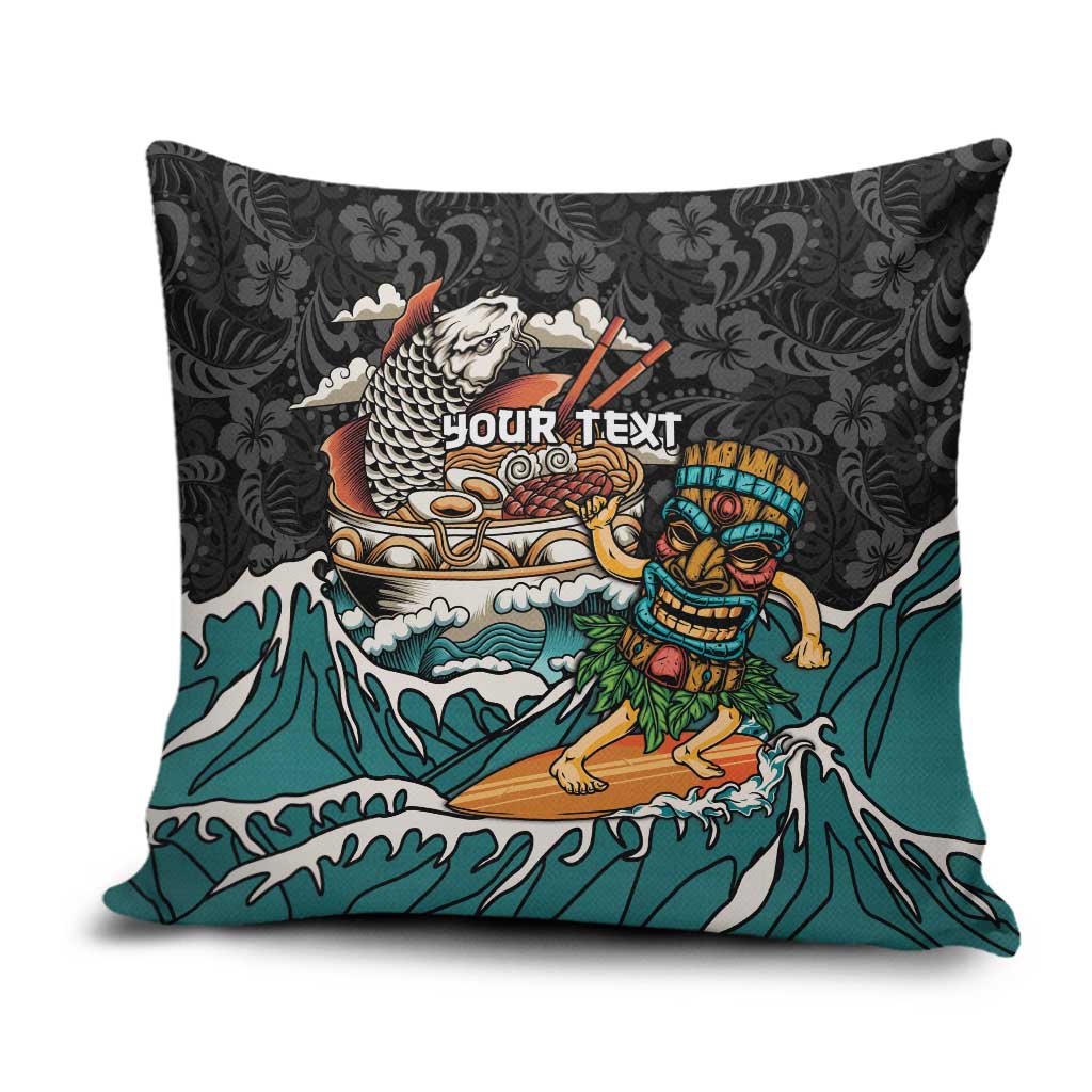Personalized Japanese Koi Fish Ramen Pillow Cover Tiki Surfing Wagara Hibiscus Pattern - Wonder Print Shop