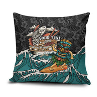 Personalized Japanese Koi Fish Ramen Pillow Cover Tiki Surfing Wagara Hibiscus Pattern - Wonder Print Shop