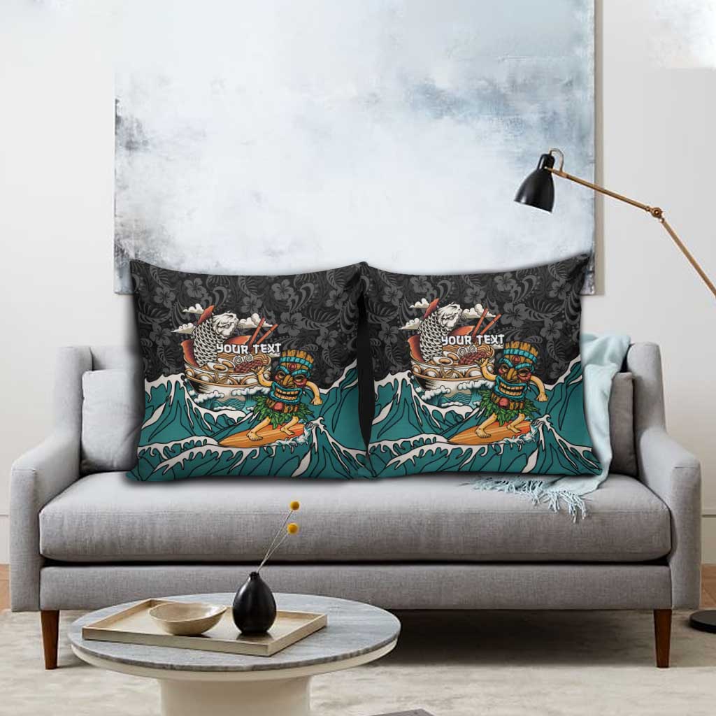 Personalized Japanese Koi Fish Ramen Pillow Cover Tiki Surfing Wagara Hibiscus Pattern - Wonder Print Shop