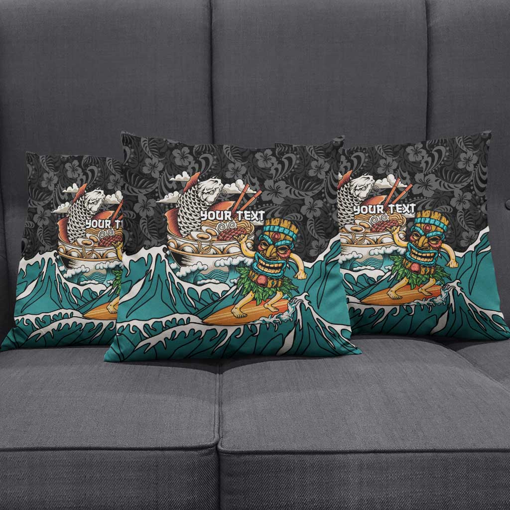 Personalized Japanese Koi Fish Ramen Pillow Cover Tiki Surfing Wagara Hibiscus Pattern - Wonder Print Shop
