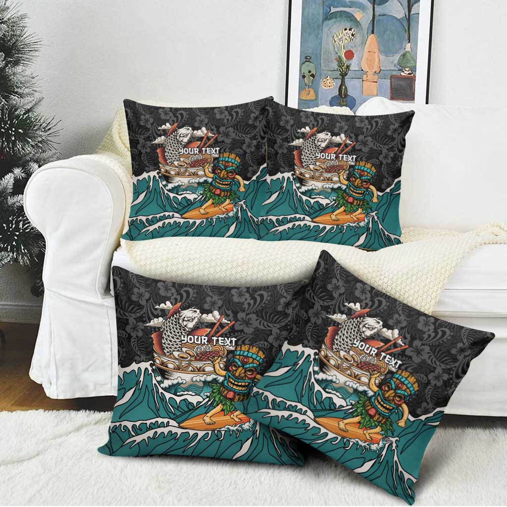 Personalized Japanese Koi Fish Ramen Pillow Cover Tiki Surfing Wagara Hibiscus Pattern - Wonder Print Shop