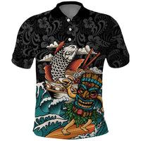 Personalized Japanese Koi Fish Ramen Polo Shirt Tiki Surfing Wagara Hibiscus Pattern - Wonder Print Shop