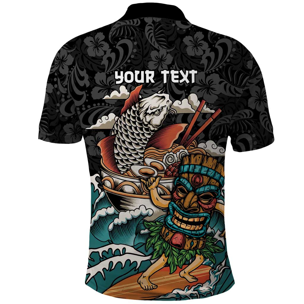 Personalized Japanese Koi Fish Ramen Polo Shirt Tiki Surfing Wagara Hibiscus Pattern - Wonder Print Shop