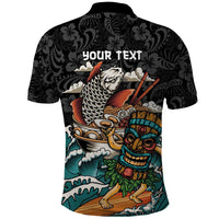 Personalized Japanese Koi Fish Ramen Polo Shirt Tiki Surfing Wagara Hibiscus Pattern - Wonder Print Shop