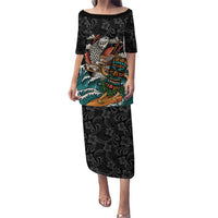 Personalized Japanese Koi Fish Ramen Puletasi Tiki Surfing Wagara Hibiscus Pattern - Wonder Print Shop