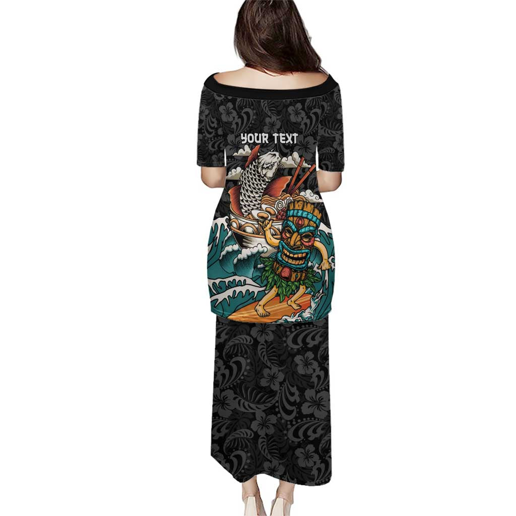 Personalized Japanese Koi Fish Ramen Puletasi Tiki Surfing Wagara Hibiscus Pattern - Wonder Print Shop