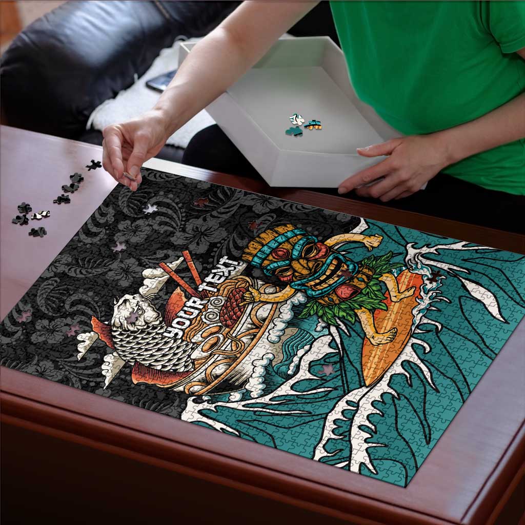 Personalized Japanese Koi Fish Ramen Puzzle Tiki Surfing Wagara Hibiscus Pattern - Wonder Print Shop