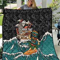 Personalized Japanese Koi Fish Ramen Quilt Tiki Surfing Wagara Hibiscus Pattern - Wonder Print Shop