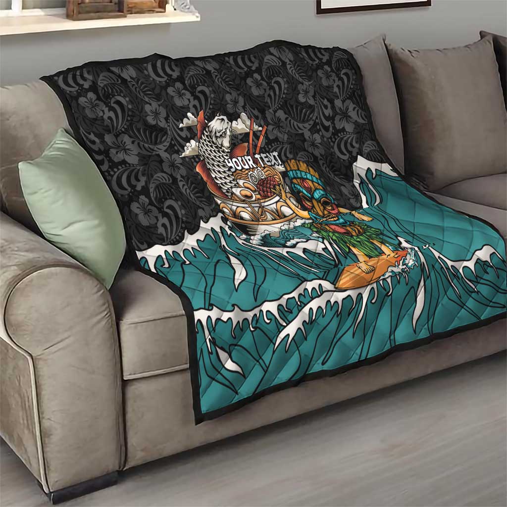 Personalized Japanese Koi Fish Ramen Quilt Tiki Surfing Wagara Hibiscus Pattern - Wonder Print Shop