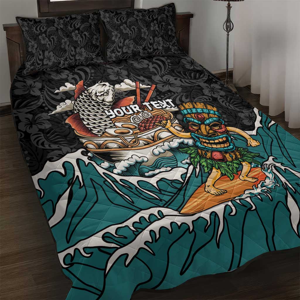 Personalized Japanese Koi Fish Ramen Quilt Bed Set Tiki Surfing Wagara Hibiscus Pattern - Wonder Print Shop