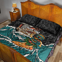 Personalized Japanese Koi Fish Ramen Quilt Bed Set Tiki Surfing Wagara Hibiscus Pattern - Wonder Print Shop