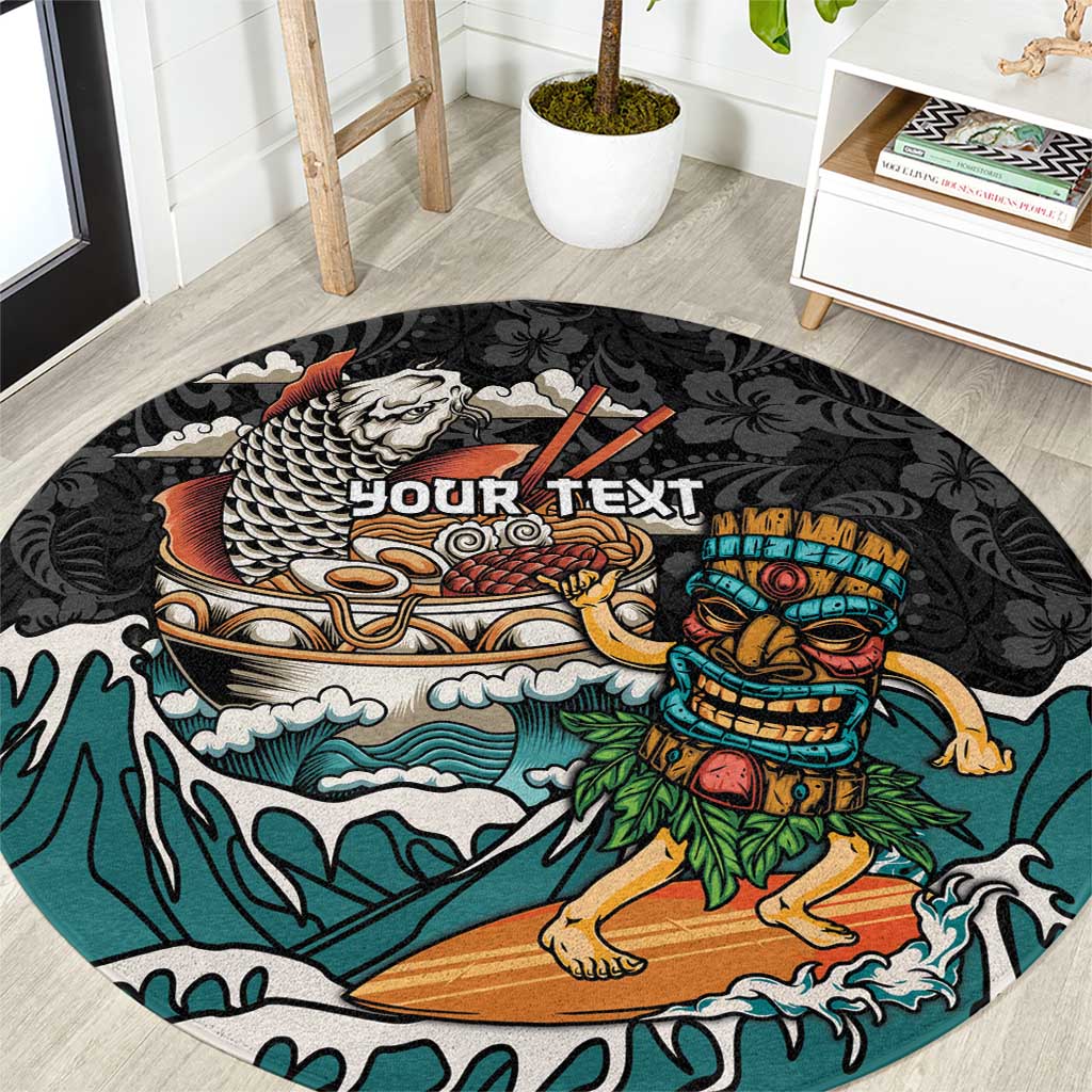 Personalized Japanese Koi Fish Ramen Round Carpet Tiki Surfing Wagara Hibiscus Pattern - Wonder Print Shop