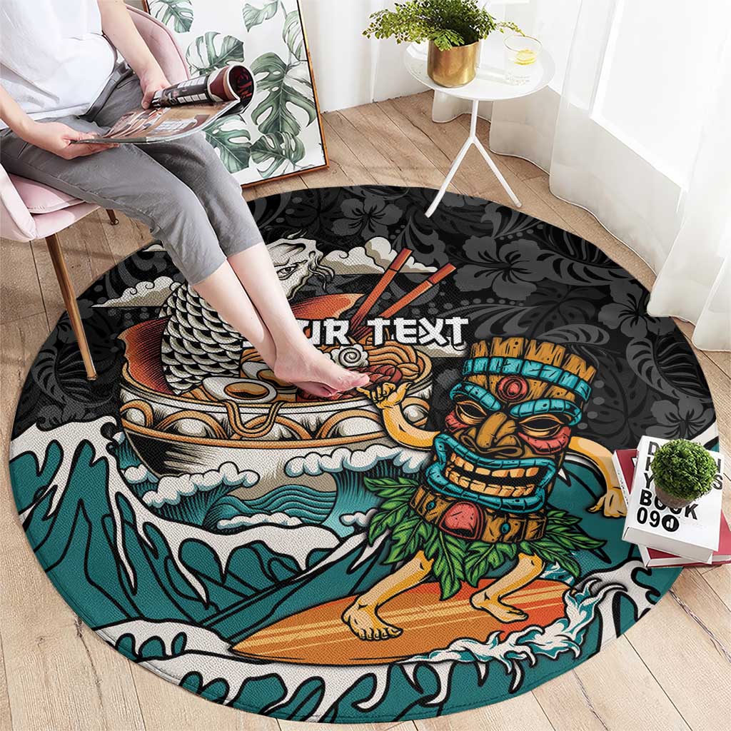 Personalized Japanese Koi Fish Ramen Round Carpet Tiki Surfing Wagara Hibiscus Pattern - Wonder Print Shop