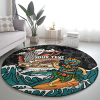 Personalized Japanese Koi Fish Ramen Round Carpet Tiki Surfing Wagara Hibiscus Pattern - Wonder Print Shop