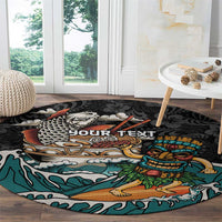 Personalized Japanese Koi Fish Ramen Round Carpet Tiki Surfing Wagara Hibiscus Pattern - Wonder Print Shop