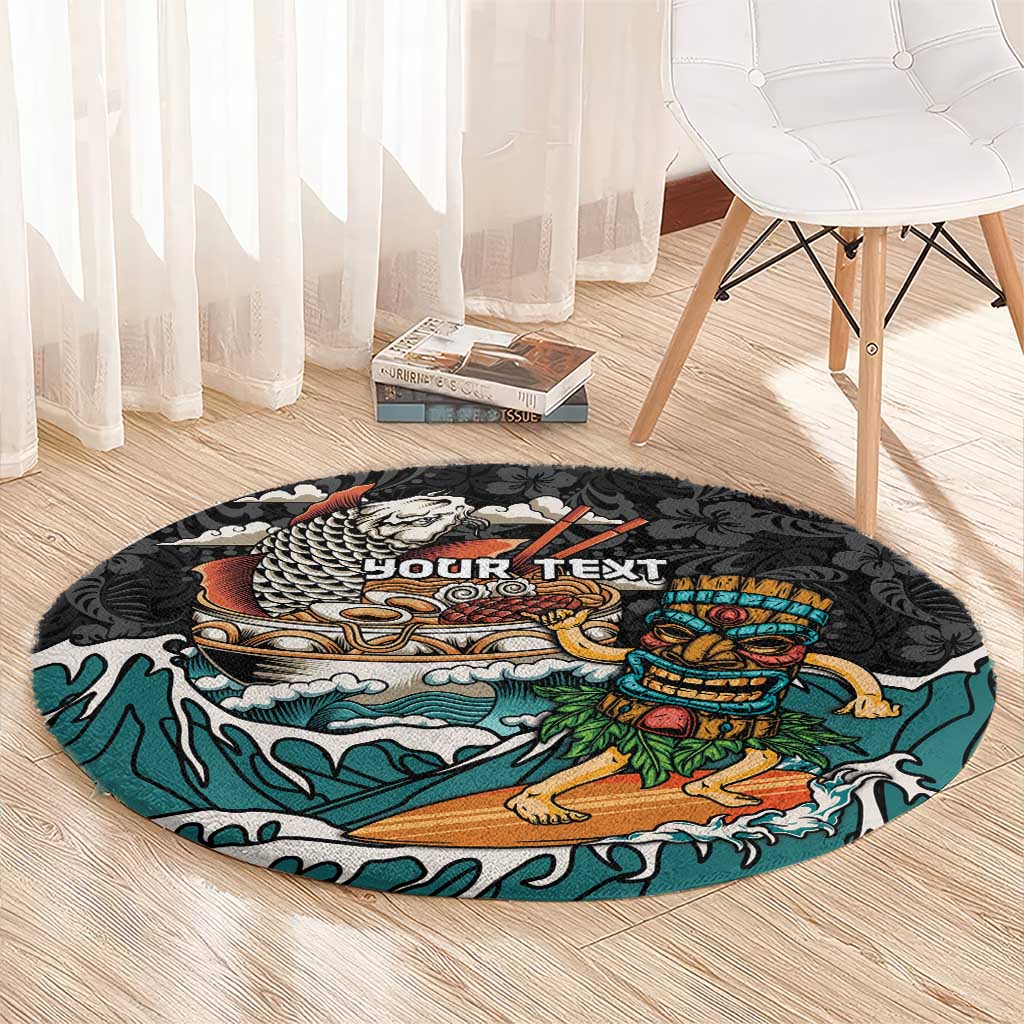 Personalized Japanese Koi Fish Ramen Round Carpet Tiki Surfing Wagara Hibiscus Pattern - Wonder Print Shop