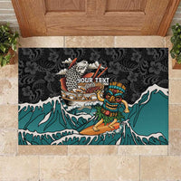Personalized Japanese Koi Fish Ramen Rubber Doormat Tiki Surfing Wagara Hibiscus Pattern - Wonder Print Shop