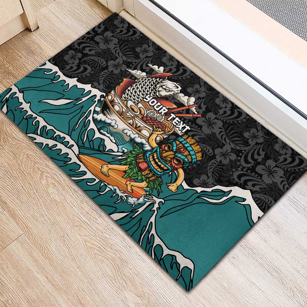 Personalized Japanese Koi Fish Ramen Rubber Doormat Tiki Surfing Wagara Hibiscus Pattern - Wonder Print Shop