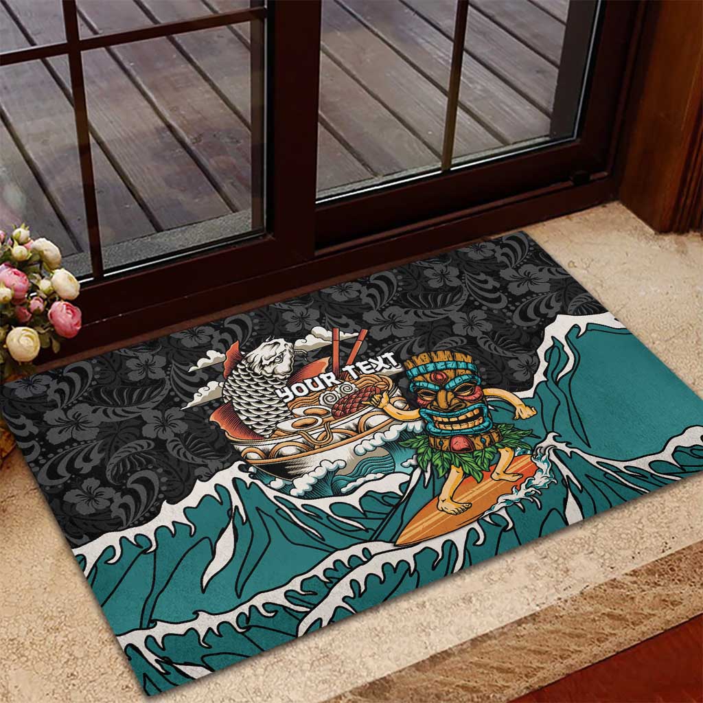 Personalized Japanese Koi Fish Ramen Rubber Doormat Tiki Surfing Wagara Hibiscus Pattern - Wonder Print Shop