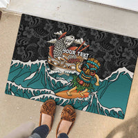 Personalized Japanese Koi Fish Ramen Rubber Doormat Tiki Surfing Wagara Hibiscus Pattern - Wonder Print Shop