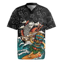 Personalized Japanese Koi Fish Ramen Rugby Jersey Tiki Surfing Wagara Hibiscus Pattern - Wonder Print Shop