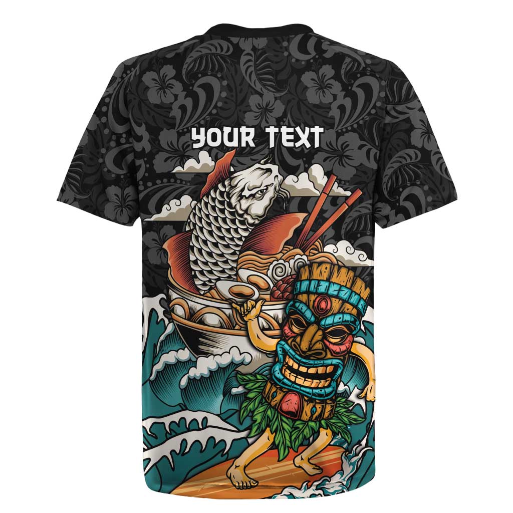Personalized Japanese Koi Fish Ramen Rugby Jersey Tiki Surfing Wagara Hibiscus Pattern - Wonder Print Shop