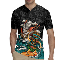 Personalized Japanese Koi Fish Ramen Rugby Jersey Tiki Surfing Wagara Hibiscus Pattern - Wonder Print Shop