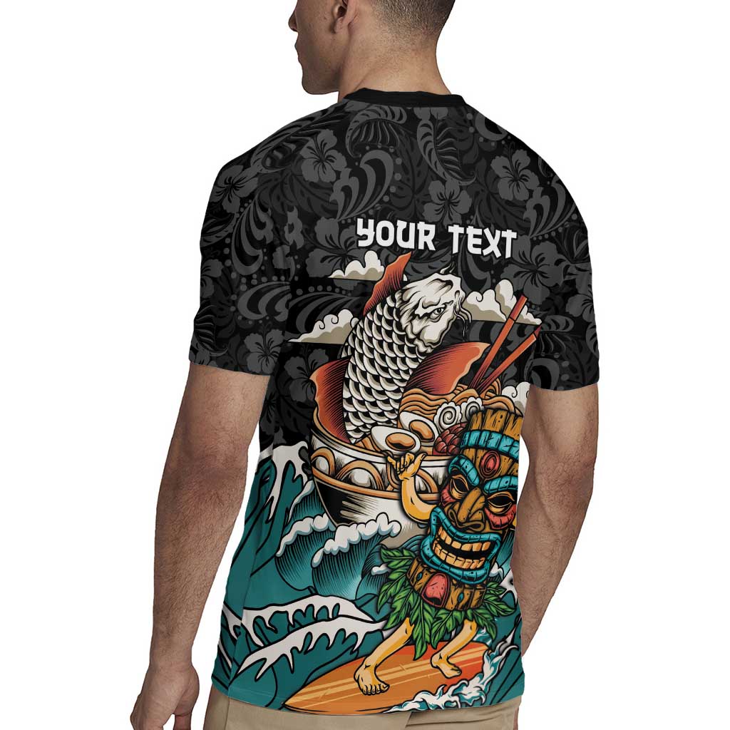 Personalized Japanese Koi Fish Ramen Rugby Jersey Tiki Surfing Wagara Hibiscus Pattern - Wonder Print Shop