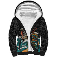 Personalized Japanese Koi Fish Ramen Sherpa Hoodie Tiki Surfing Wagara Hibiscus Pattern - Wonder Print Shop