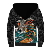 Personalized Japanese Koi Fish Ramen Sherpa Hoodie Tiki Surfing Wagara Hibiscus Pattern - Wonder Print Shop