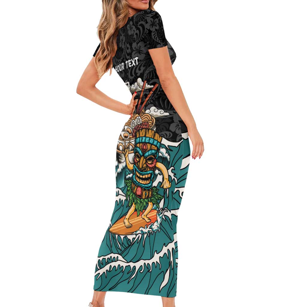 Personalized Japanese Koi Fish Ramen Short Sleeve Bodycon Dress Tiki Surfing Wagara Hibiscus Pattern - Wonder Print Shop