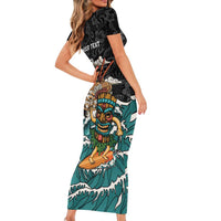 Personalized Japanese Koi Fish Ramen Short Sleeve Bodycon Dress Tiki Surfing Wagara Hibiscus Pattern - Wonder Print Shop