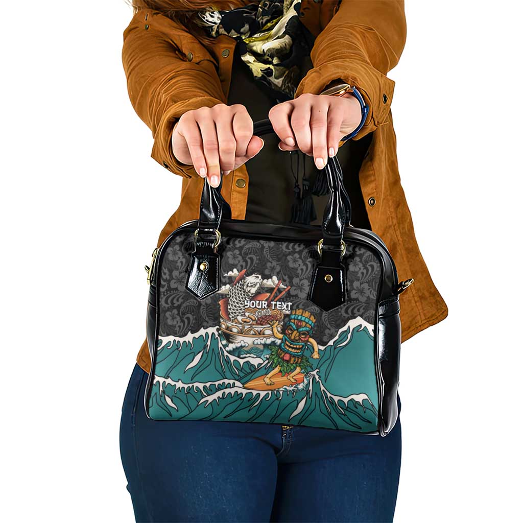 Personalized Japanese Koi Fish Ramen Shoulder Handbag Tiki Surfing Wagara Hibiscus Pattern - Wonder Print Shop