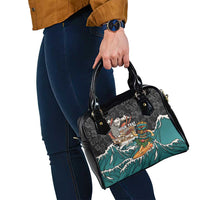 Personalized Japanese Koi Fish Ramen Shoulder Handbag Tiki Surfing Wagara Hibiscus Pattern - Wonder Print Shop