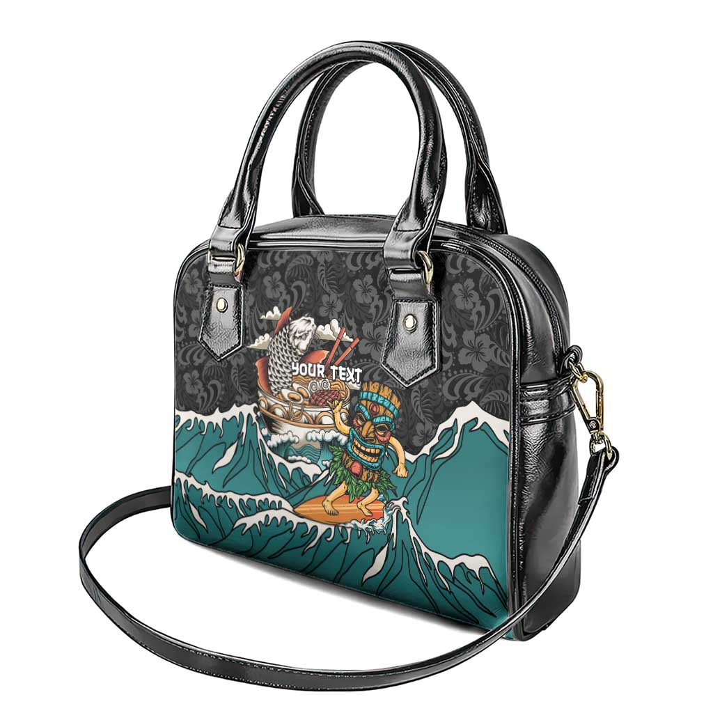 Personalized Japanese Koi Fish Ramen Shoulder Handbag Tiki Surfing Wagara Hibiscus Pattern - Wonder Print Shop