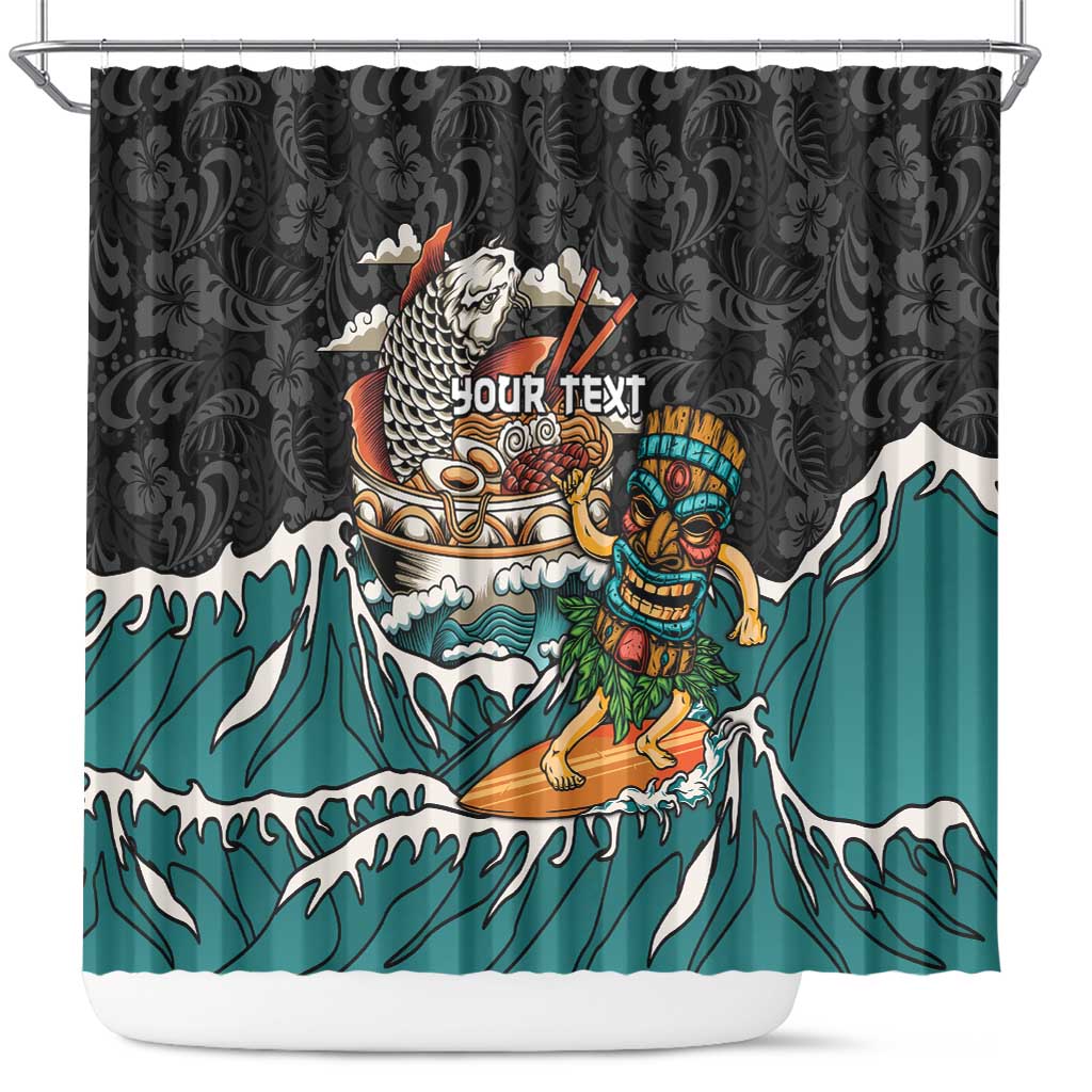 Personalized Japanese Koi Fish Ramen Shower Curtain Tiki Surfing Wagara Hibiscus Pattern - Wonder Print Shop
