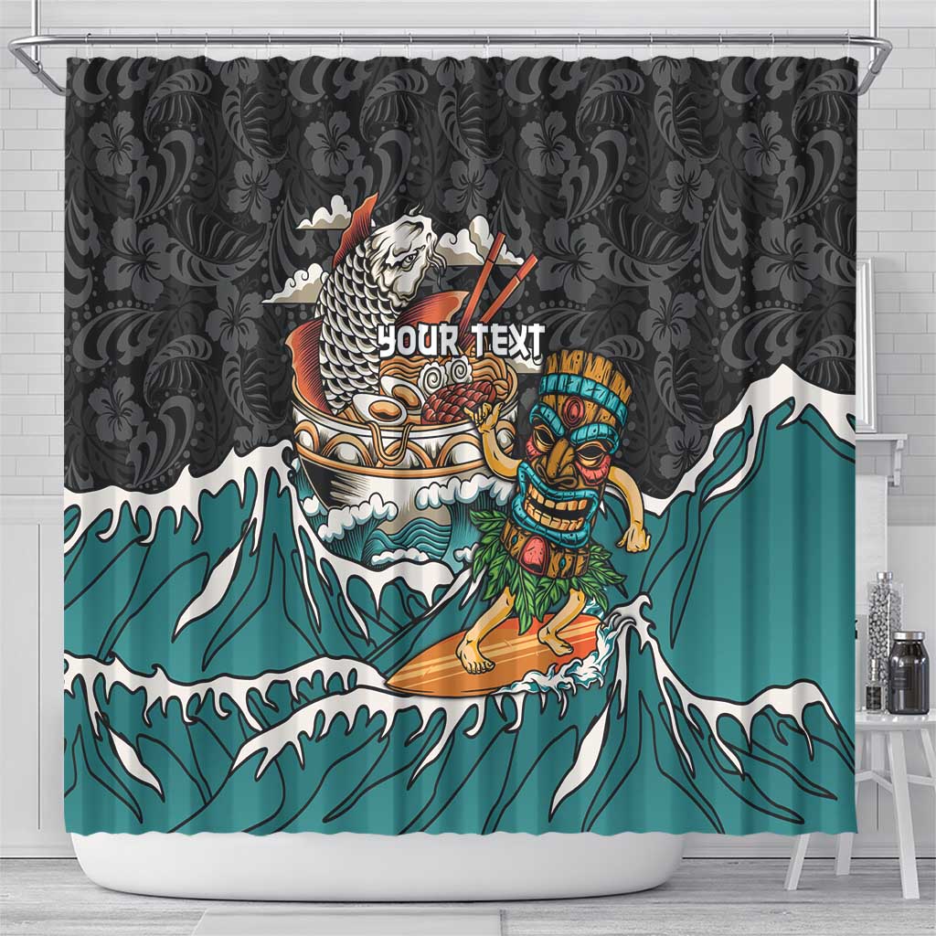 Personalized Japanese Koi Fish Ramen Shower Curtain Tiki Surfing Wagara Hibiscus Pattern - Wonder Print Shop