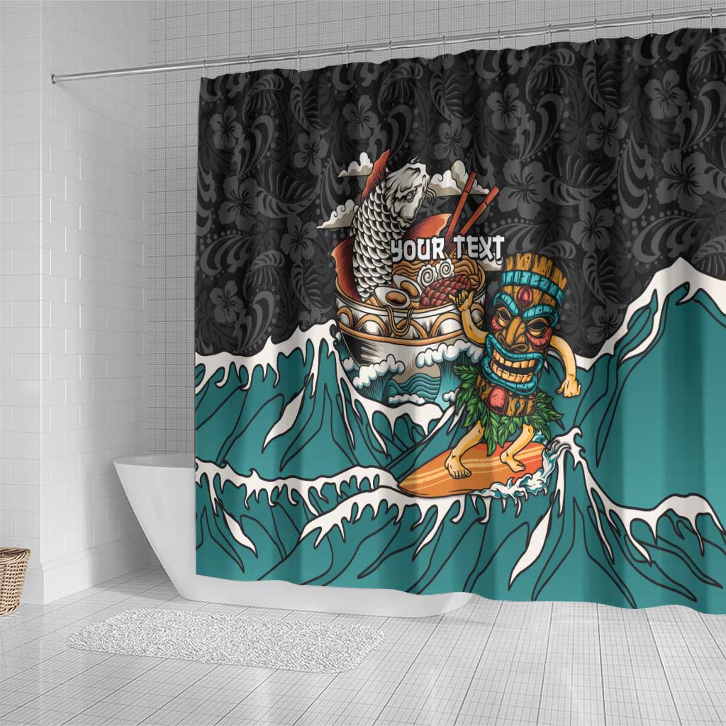 Personalized Japanese Koi Fish Ramen Shower Curtain Tiki Surfing Wagara Hibiscus Pattern - Wonder Print Shop