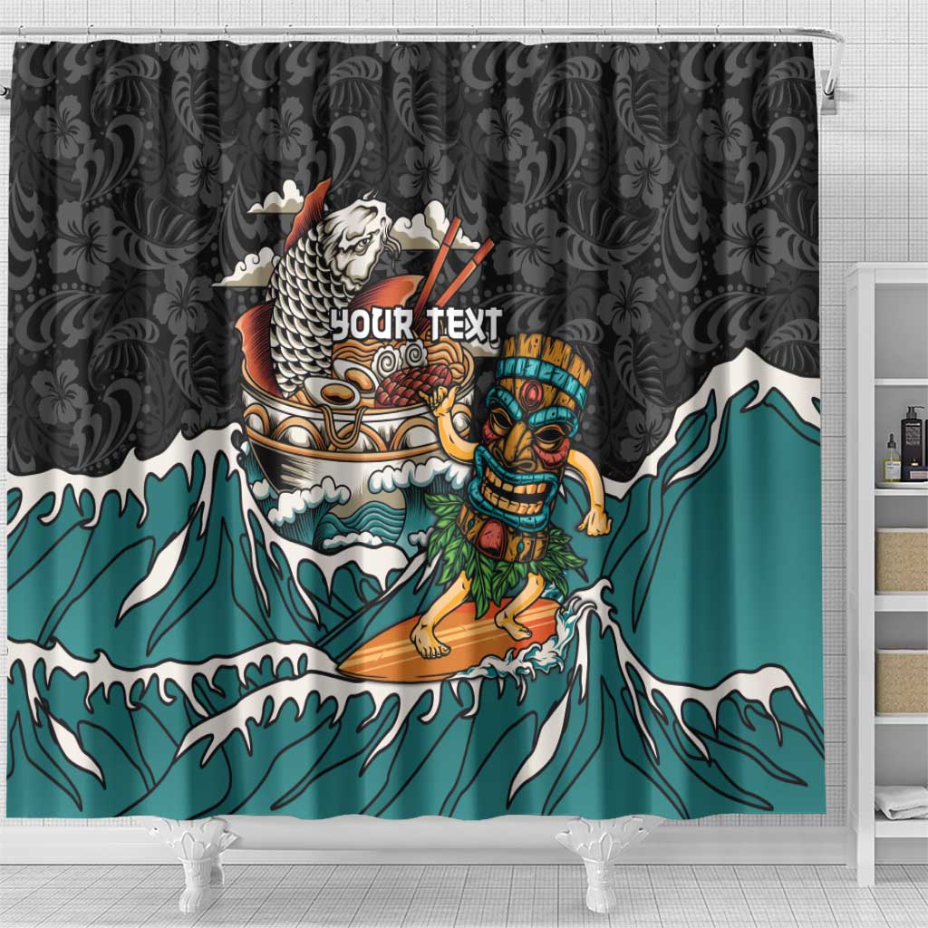 Personalized Japanese Koi Fish Ramen Shower Curtain Tiki Surfing Wagara Hibiscus Pattern - Wonder Print Shop